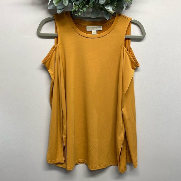 NWT Michael Michael Kors Long Sleeve Cold Shoulder Blouse Marigold M - Picture 1 of 16